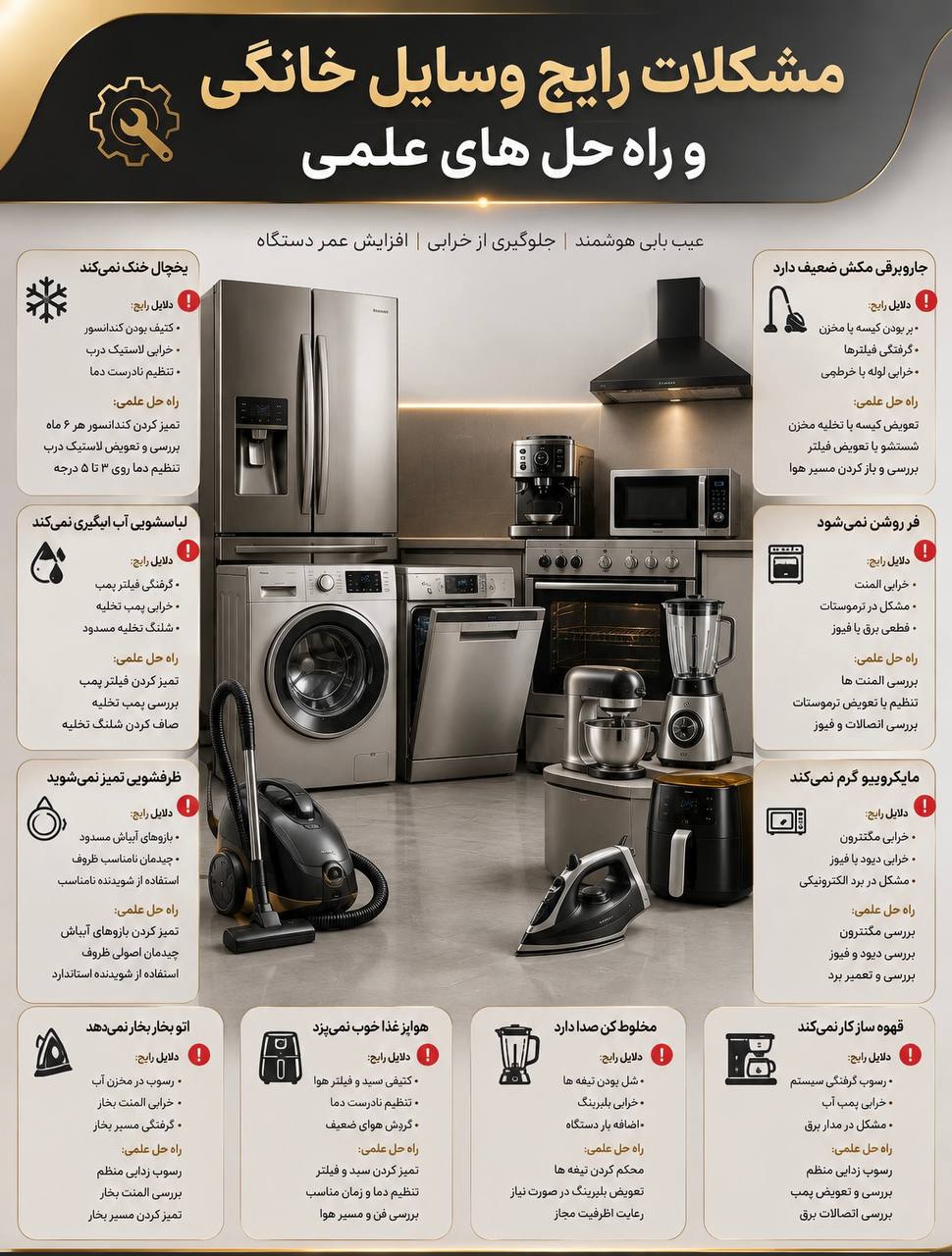 مشکلات رایج وسایل خانگی و راه‌حل‌های عملی